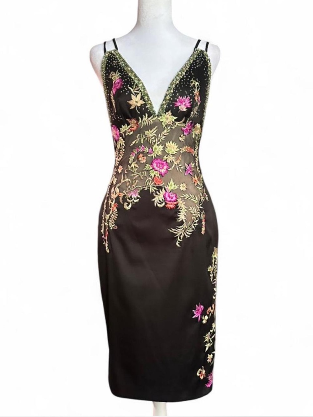 Stunning Y2K Jovani beaded embroidered bodycon midi dress.